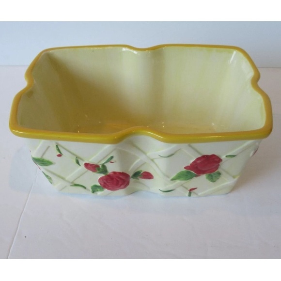 RARE Yellow Old World Rose 8 Pc Set 2 Ceramic 1 QT Plates Lids Baskets - Picture 13 of 15